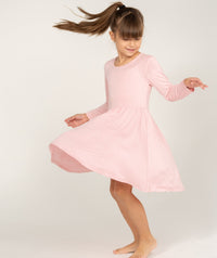Silkberry Bamboo Jersey Long Sleeve Twirl Dress w/ Bloomer (Coral Blush)