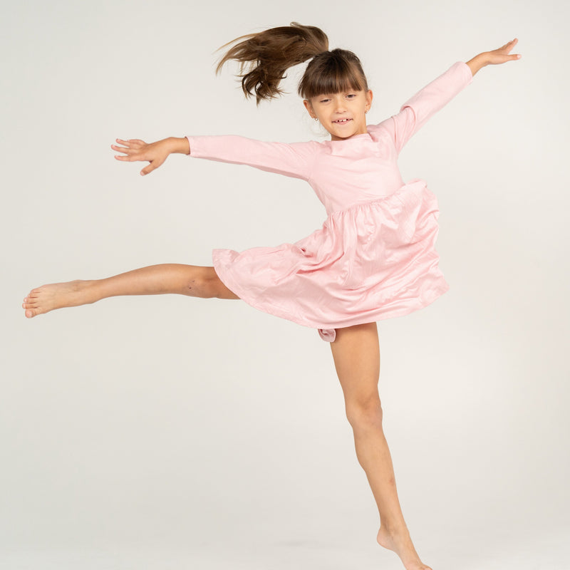 Silkberry Bamboo Jersey Long Sleeve Twirl Dress w/ Bloomer (Coral Blush)