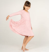 Silkberry Bamboo Jersey Long Sleeve Twirl Dress w/ Bloomer (Coral Blush)