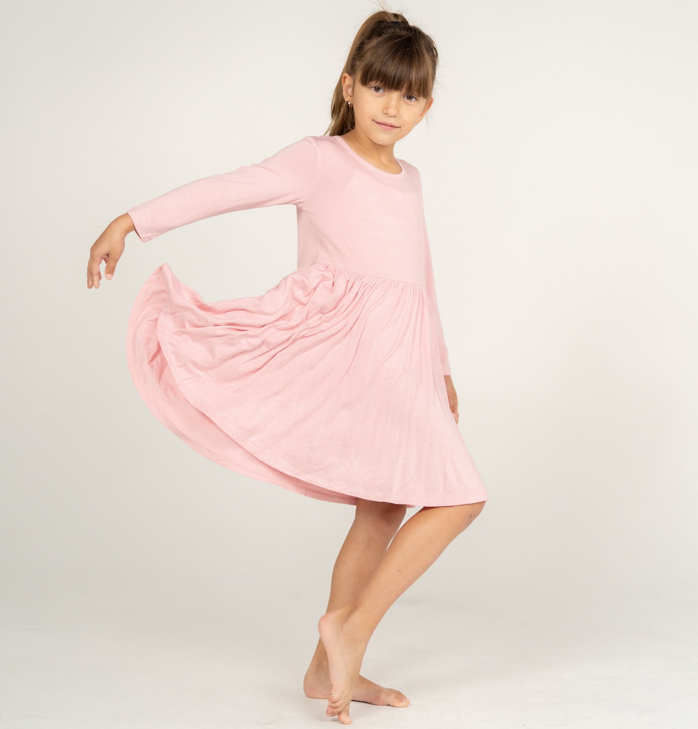 Silkberry Bamboo Jersey Long Sleeve Twirl Dress w/ Bloomer (Coral Blush)