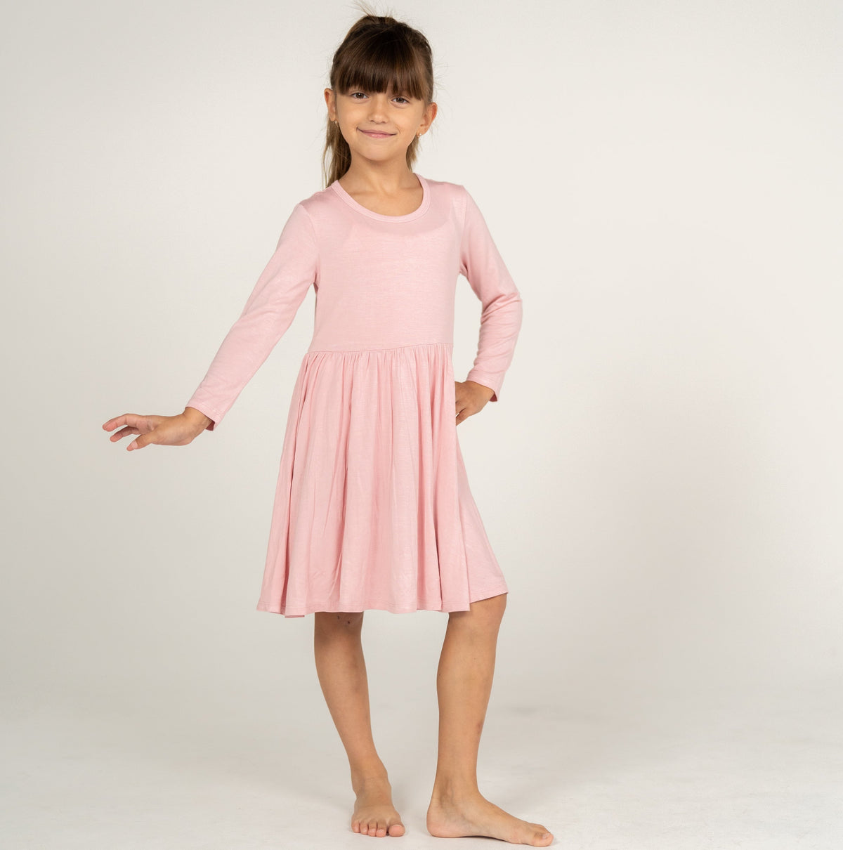 Silkberry Bamboo Jersey Long Sleeve Twirl Dress w/ Bloomer (Coral Blush)