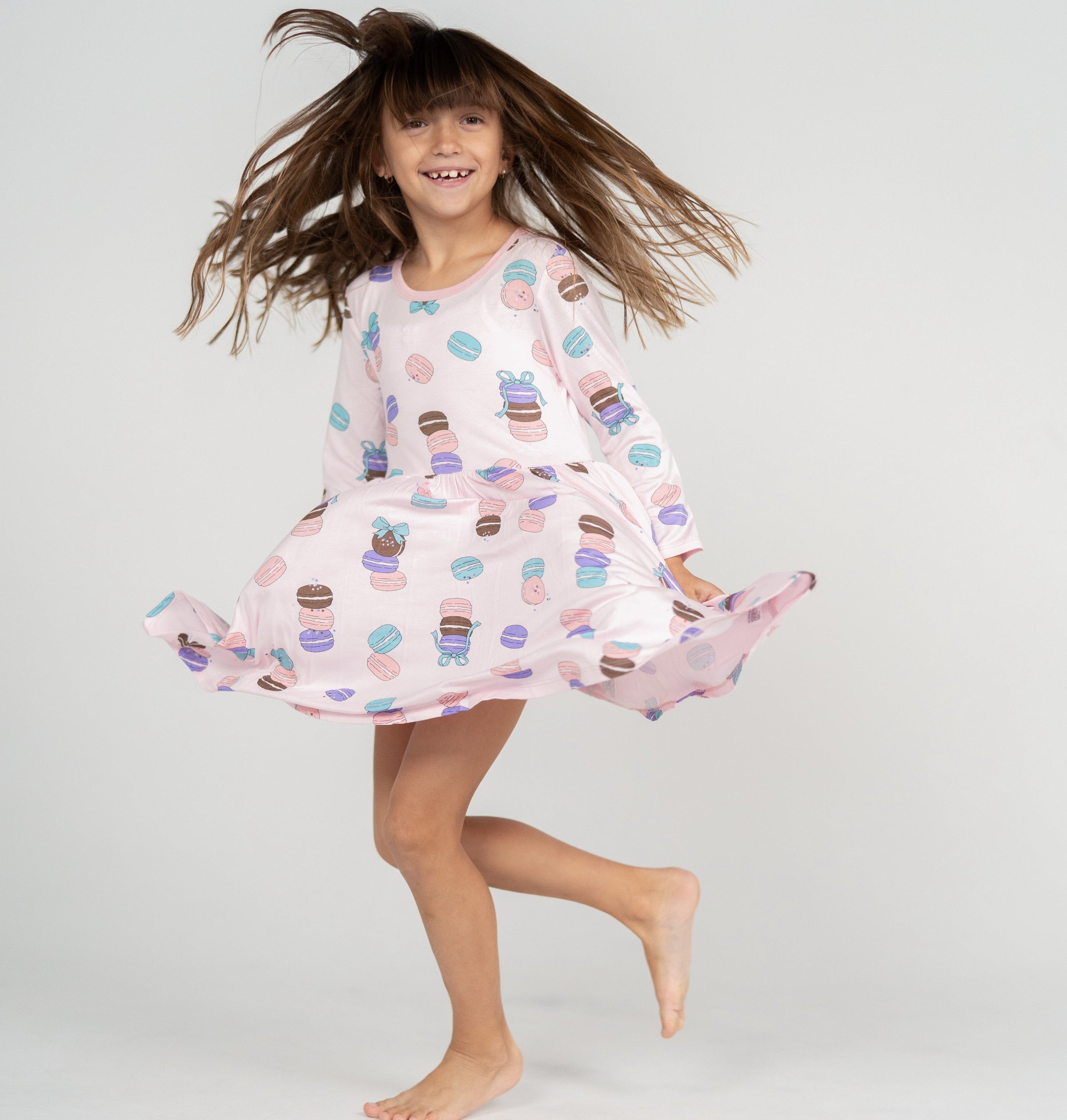Silkberry Bamboo Jersey Long Sleeve Twirl Dress w/ Bloomer (Macaron Party Print)