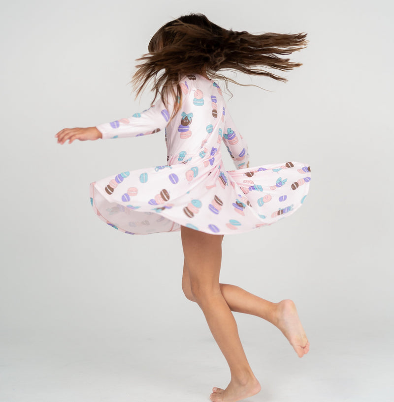 Silkberry Bamboo Jersey Long Sleeve Twirl Dress w/ Bloomer (Macaron Party Print)