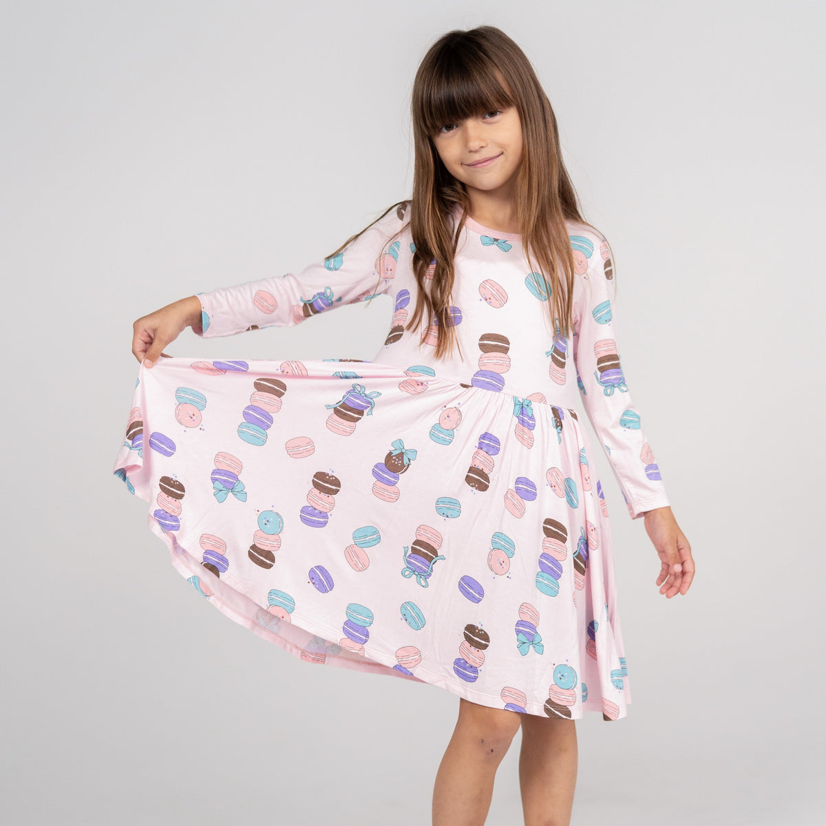 Silkberry Bamboo Jersey Long Sleeve Twirl Dress w/ Bloomer (Macaron Party Print)