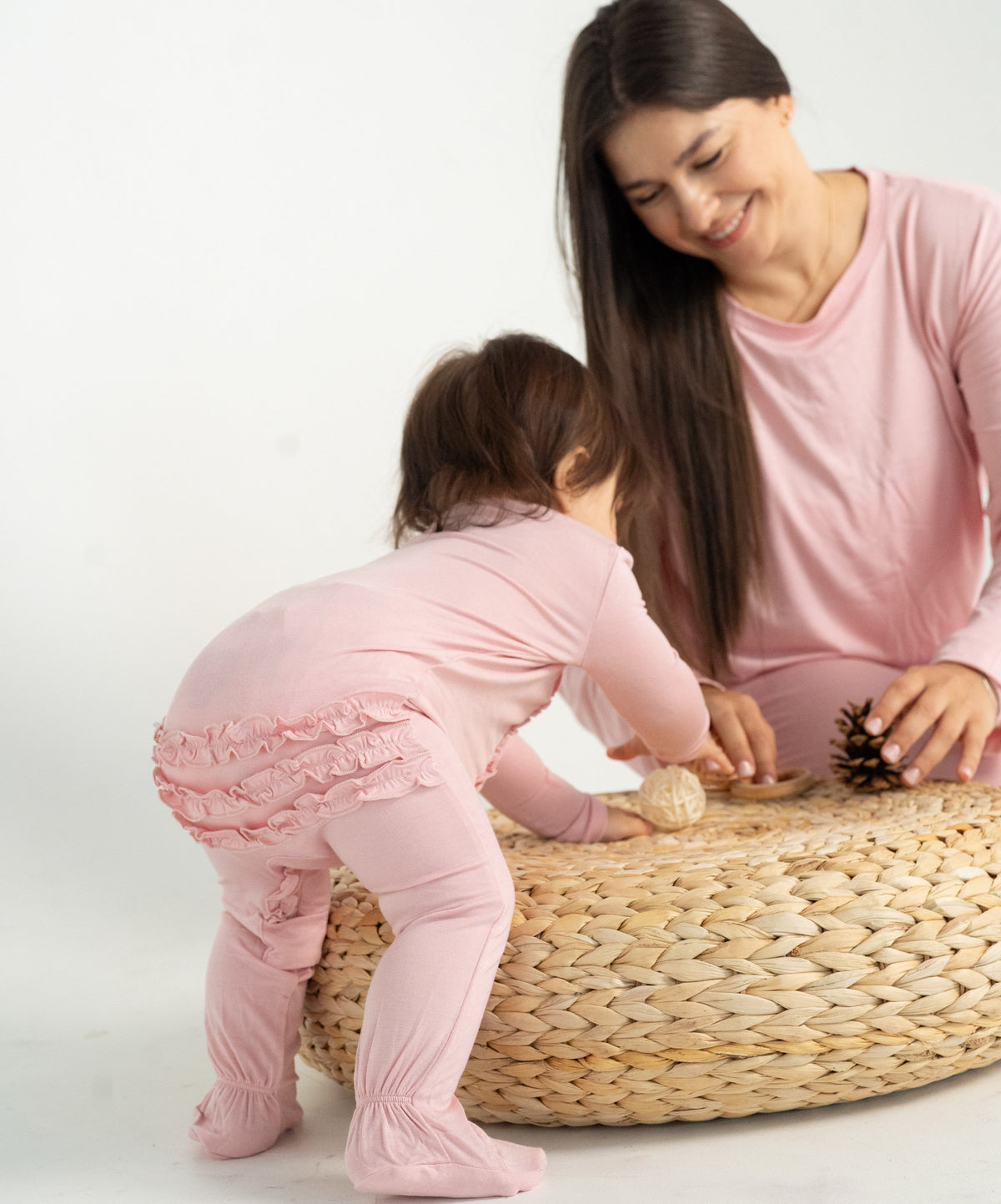 Silkberry Bamboo Ruffle Footies with Two Way Zipper (Coral Blush)
