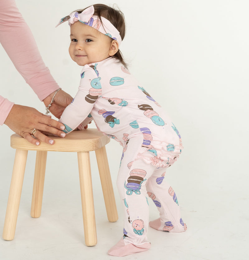 Silkberry Bamboo Ruffle Footies with Two Way Zipper (Macaron Party Print)
