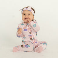Silkberry Bamboo Ruffle Footies with Two Way Zipper (Macaron Party Print)