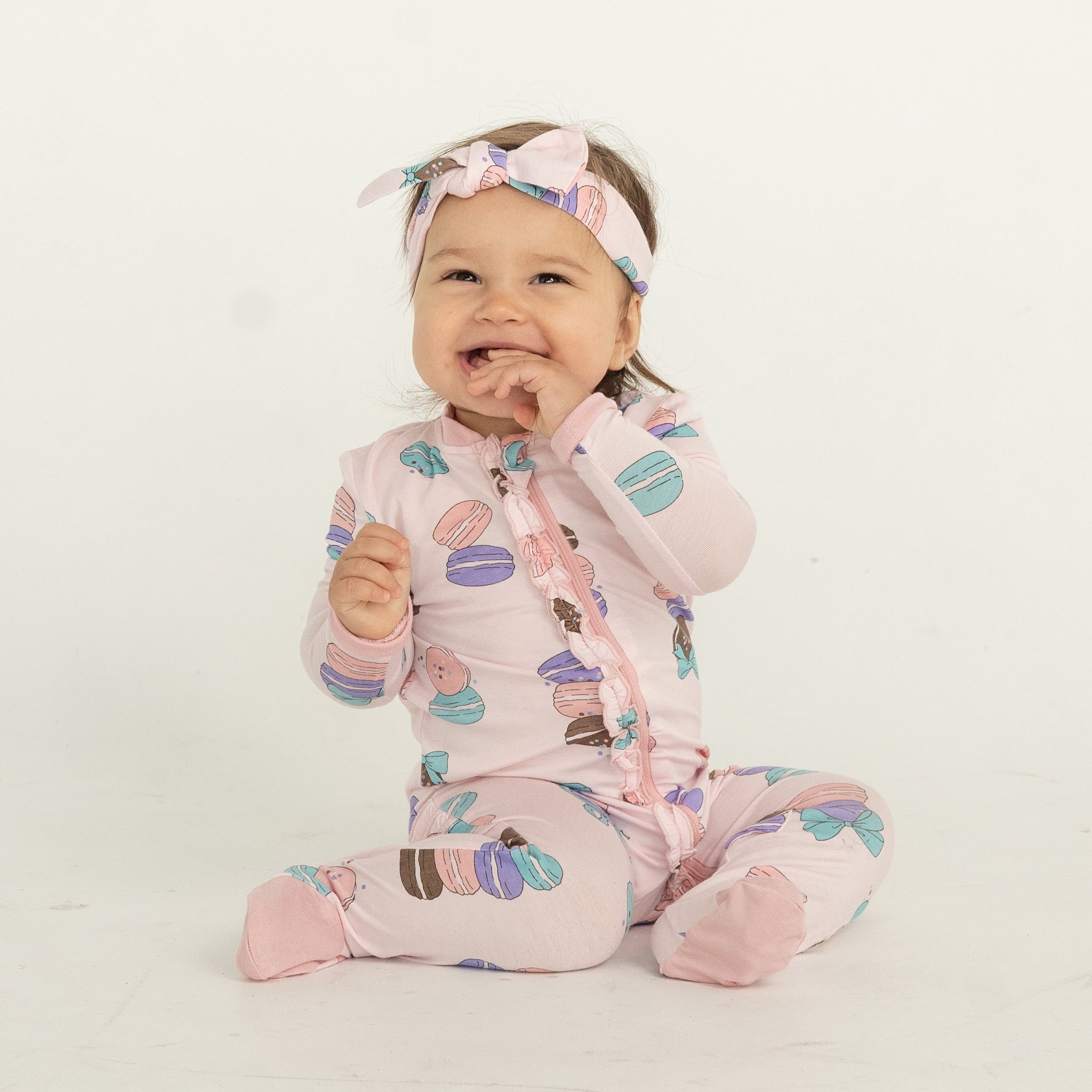 Silkberry Bamboo Ruffle Footies with Two Way Zipper (Macaron Party Print)