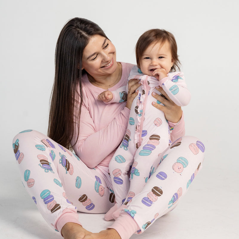 Silkberry Bamboo Ruffle Footies with Two Way Zipper (Macaron Party Print)