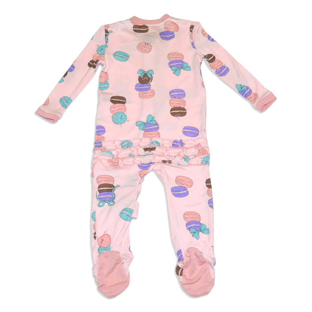 Silkberry Bamboo Ruffle Footies with Two Way Zipper (Macaron Party Print)