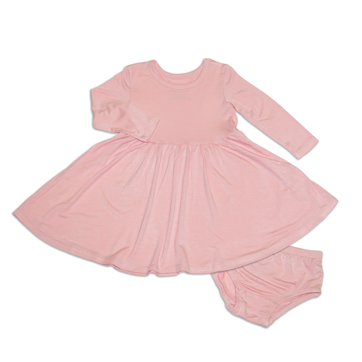 Silkberry Bamboo Jersey Long Sleeve Twirl Dress w/ Bloomer (Coral Blush)