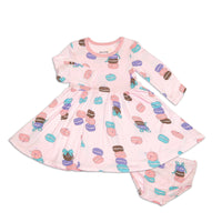 Silkberry Bamboo Jersey Long Sleeve Twirl Dress w/ Bloomer (Macaron Party Print)