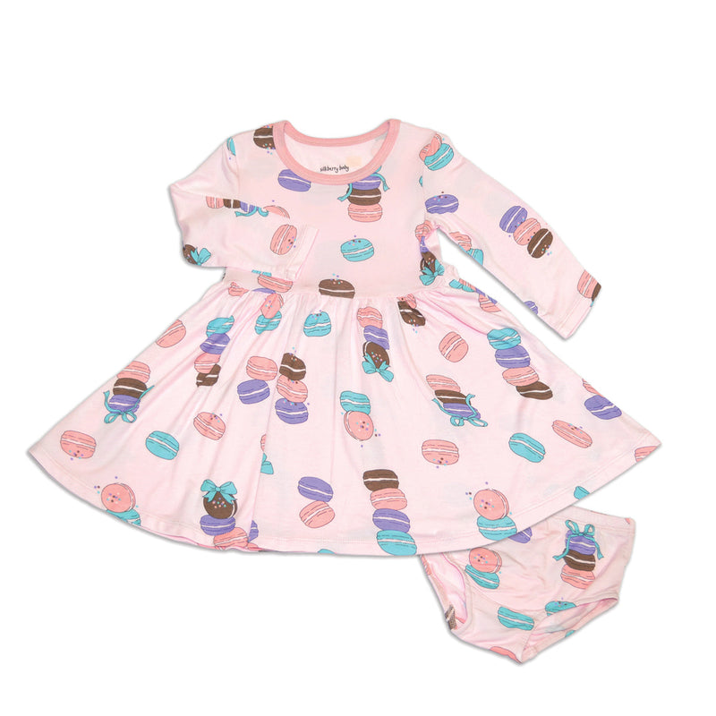 Silkberry Bamboo Jersey Long Sleeve Twirl Dress w/ Bloomer (Macaron Party Print)