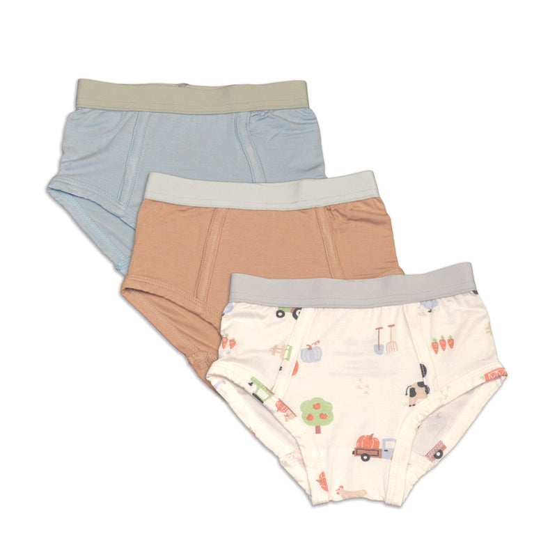 Silkberry Bamboo Boys Briefs 3 Pack(Magic Cloud/Toast/Pumpkin Farm Print)