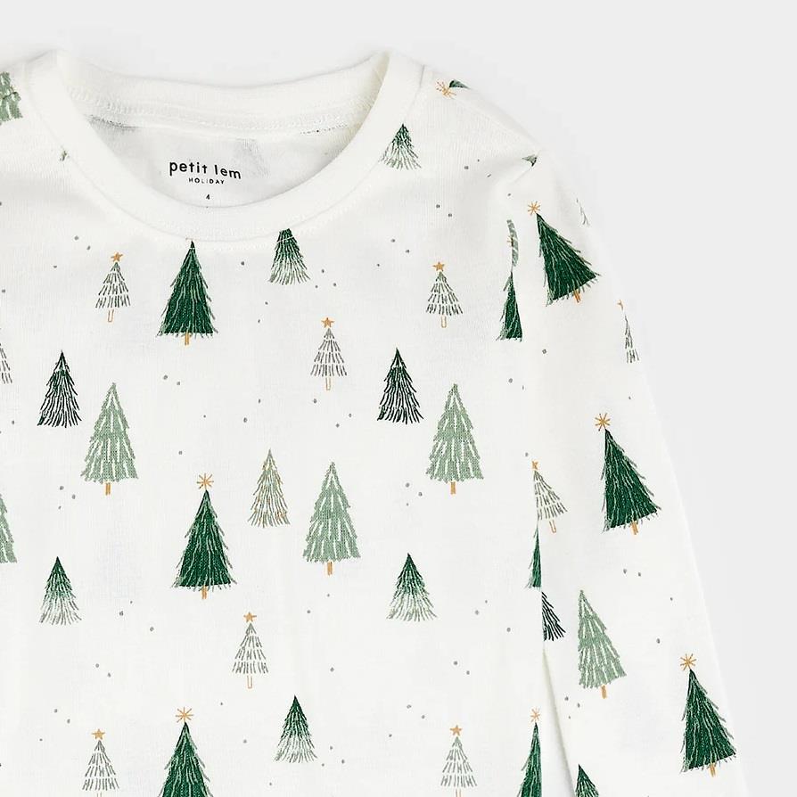 Petit Lem Christmas Tree Print PJ Set