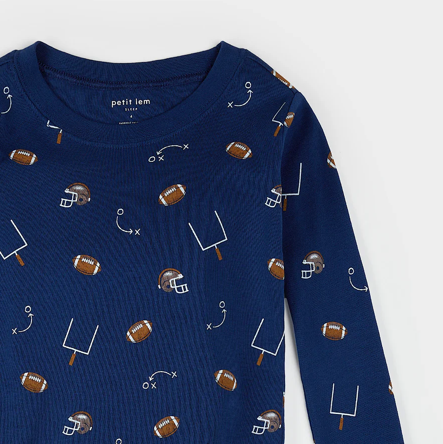 Petit Lem Football Play Print PJ Set