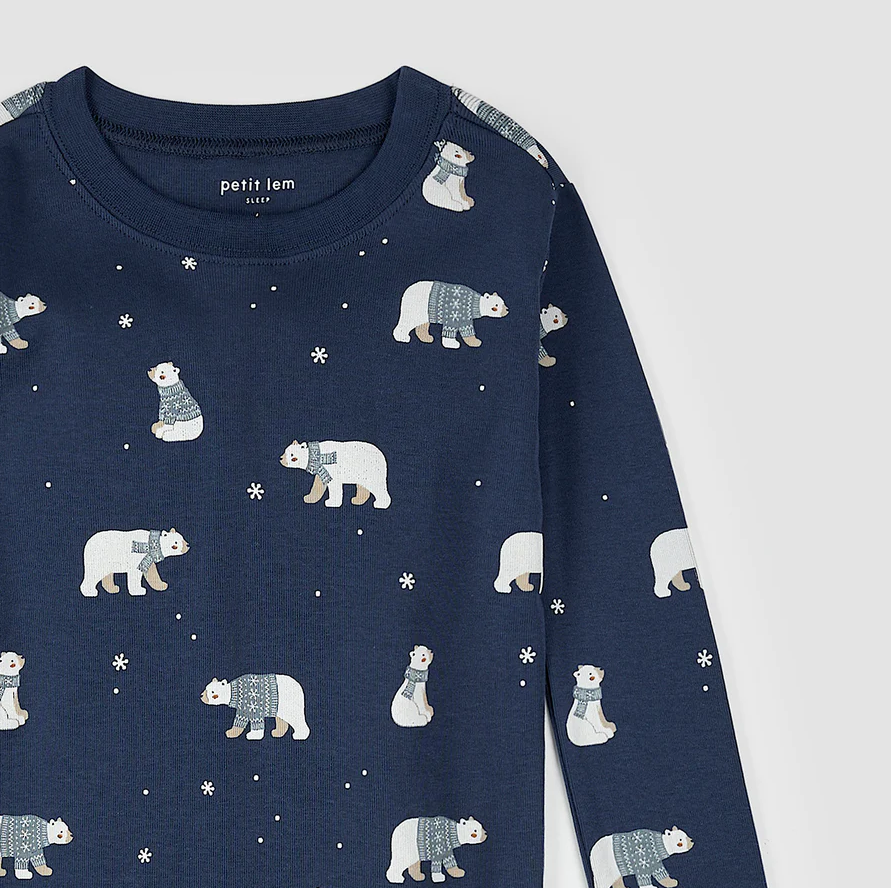 Petit Lem Winter Polar Bear Print PJ Set