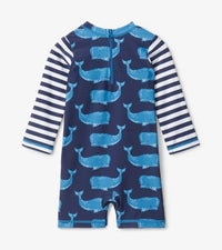 Hatley Block Whales One-Piece Rash Guard