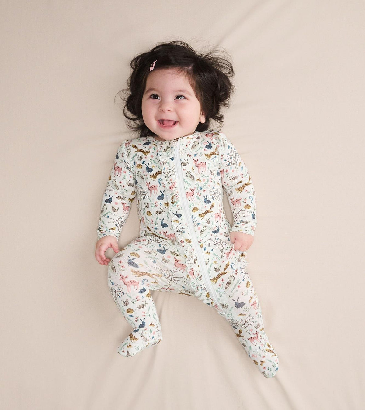 Hatley Happy Forest Ruffle Bum Bamboo Footed Onesie