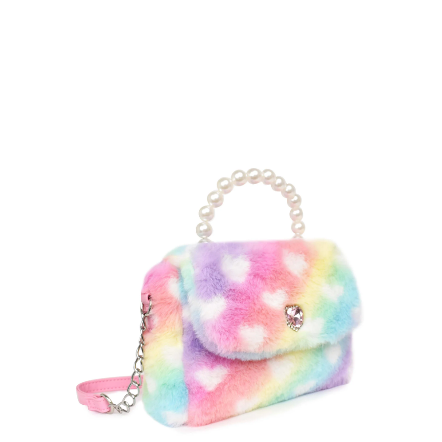 OMG Heart-Printed Plush Flap Front Crossbody