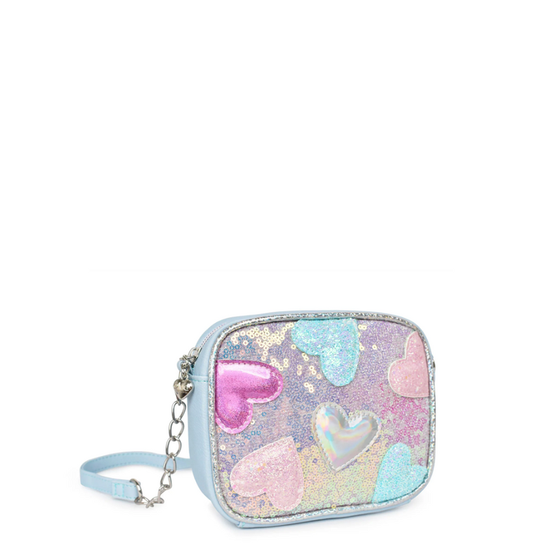 OMG Heart-Patched Sequins Crossbody Bag