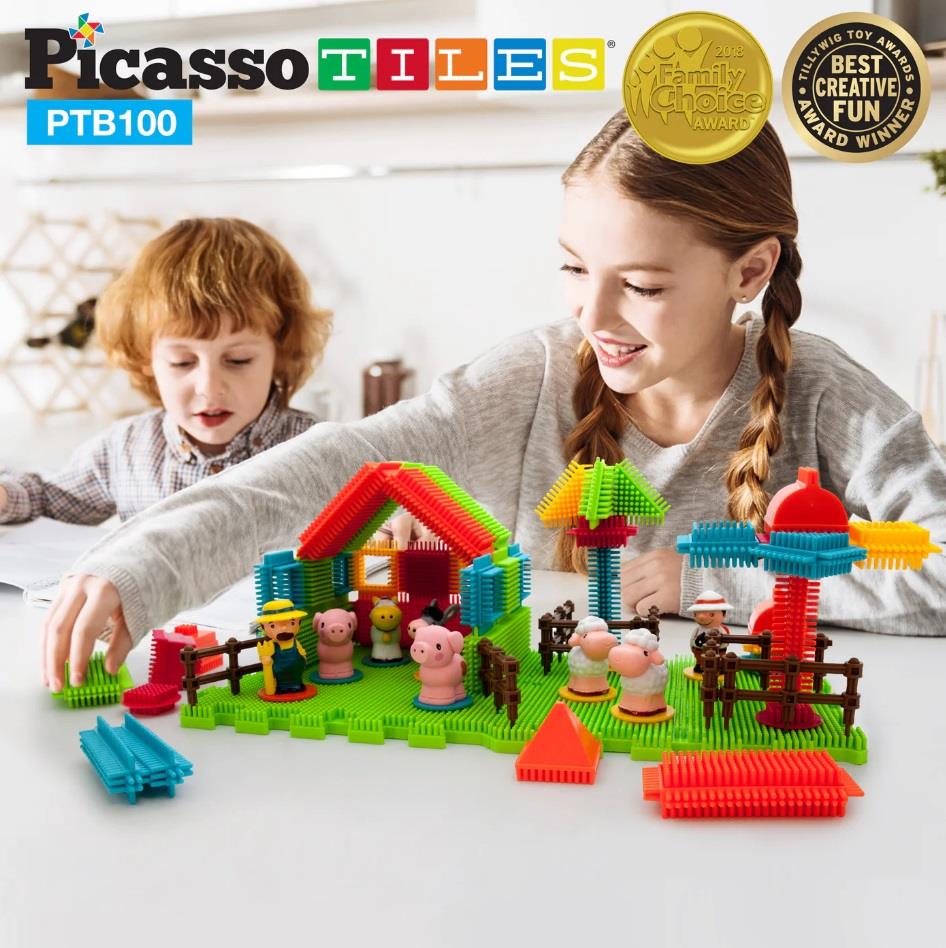 PicassoTiles 100pc Soft Building Blocks Hedgehog Farm Set