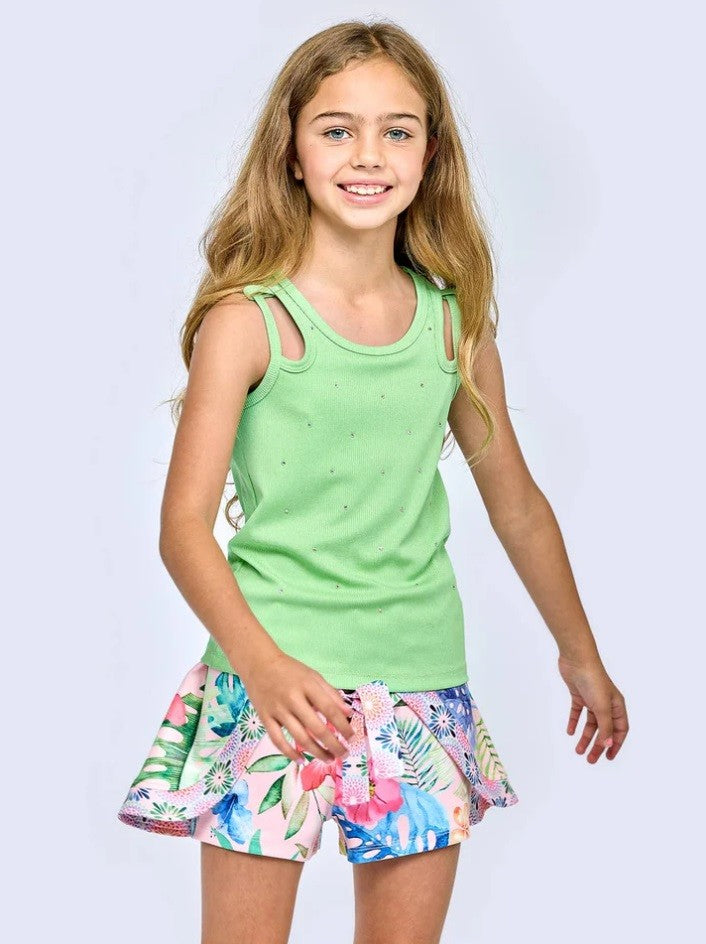 Hannah Banana Rhinestone Cut-Out Ribbed Tank Top