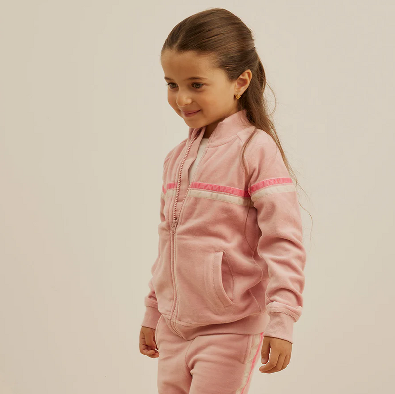 Miles The Label Retro Stripe on Miles Pink Velour Track Jacket