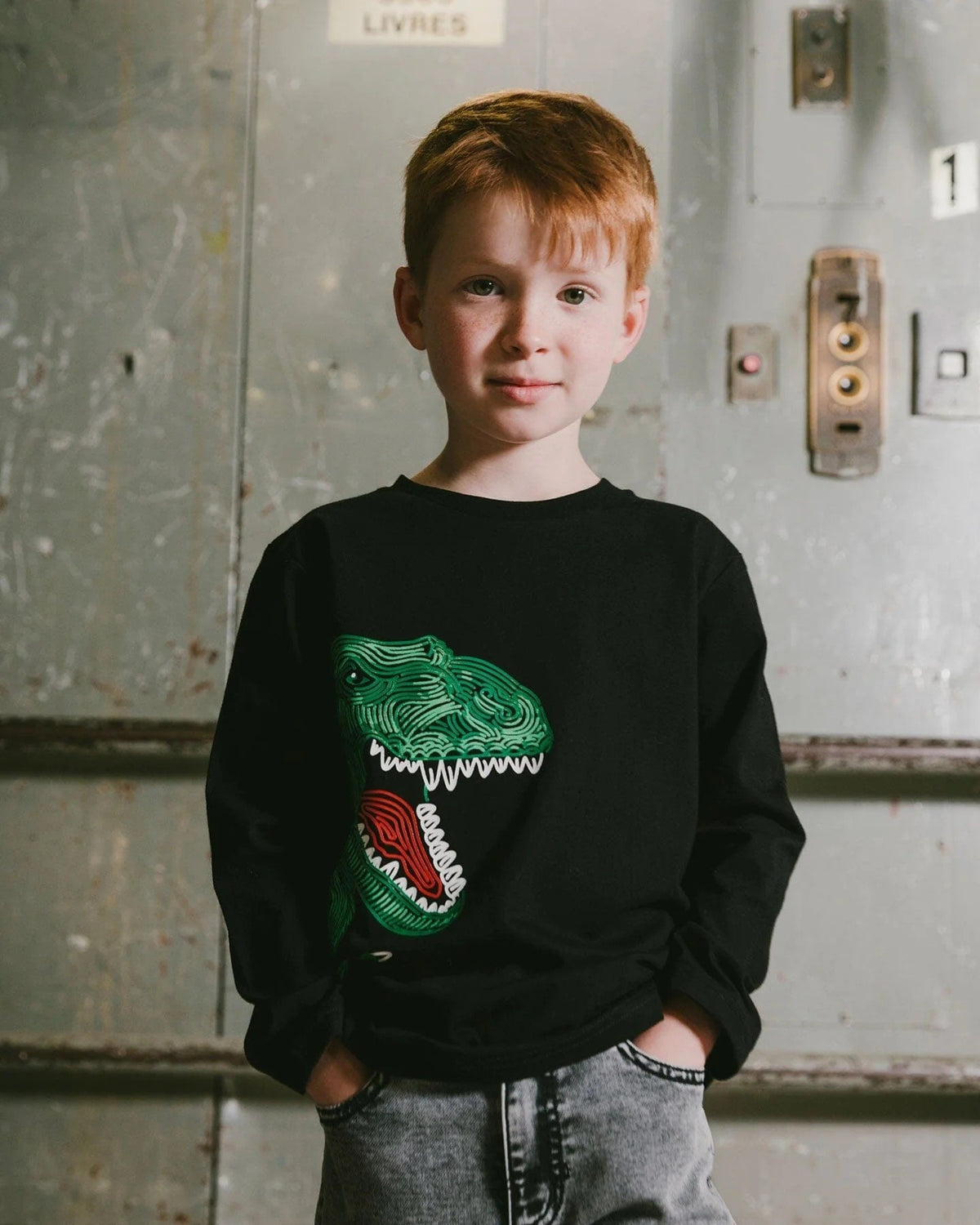 Deux Par Deux Jersey Long Sleeve With Dinosaur
