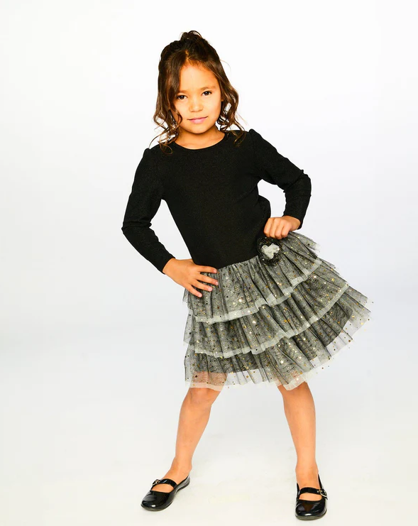 Deux Par Deux Glittering Mesh Party Dress