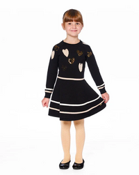 Deux Par Deux Knit Dress Black with Glittery Hearts