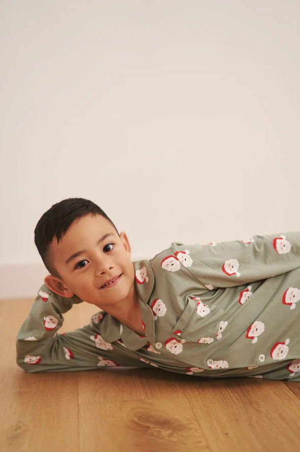 Bambi & Birdie Santa Collared Button Up PJ Set