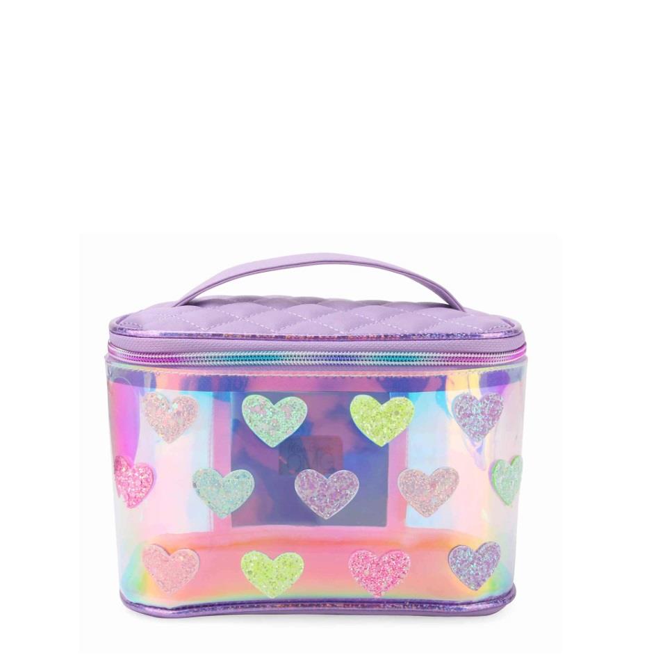 OMG Heart-Patched Clear Glazed Glam Bag