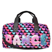 OMG 'Dance' Heart-Printed Plush Sequin Large Duffle Bag