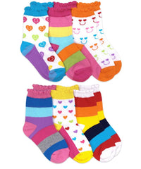 Jefferies 6pk Rainbow Stripes Hearts Smiley Face Crew Socks