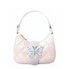 OMG White Quilted Metallic Butterfly Buckle Mini Crescent Bag