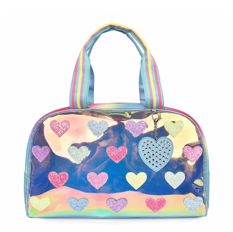 OMG Clear Glazed Heart-Patched Duffle Bag