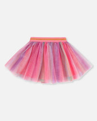 Deux Par Deux Rainbow Stripe Tulle Skirt
