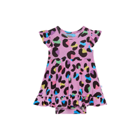 Posh Peanut Electric Leopard Ruffled Bodysuit Dress