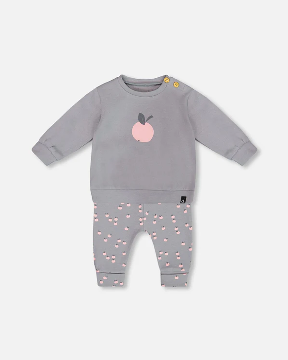 Deux Par Deux Apple Print Top & Pant Set