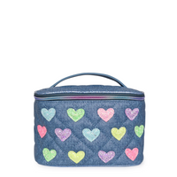 OMG Glitter Heart-Patched Denim Quilted Glam Bag