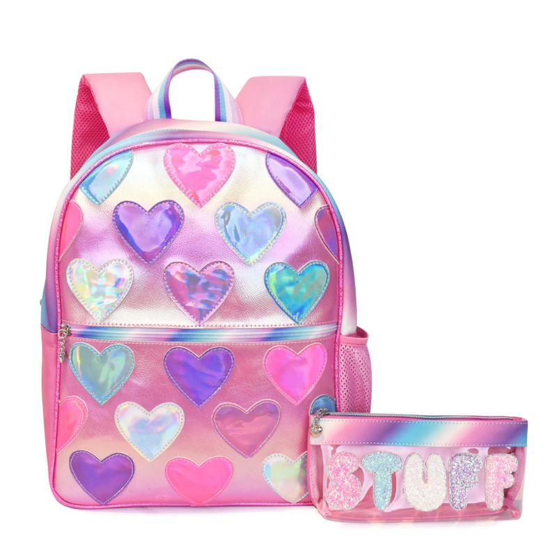 OMG Metallic Large Backpack with 'Stuff' Clear Pencil Pouch