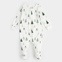 Petit Lem Christmas Tree Print Footed Onesie