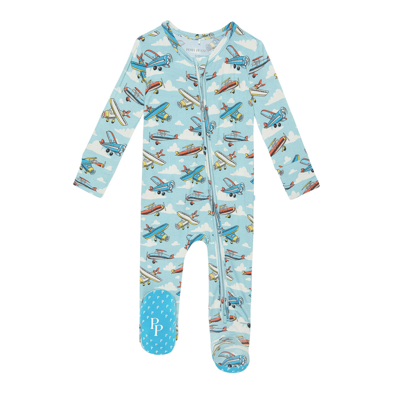 Posh Peanut Posh Planes Footed Onesie