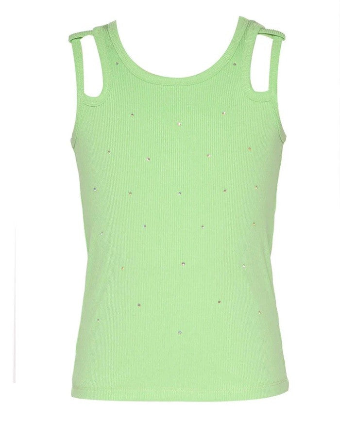 Hannah Banana Rhinestone Cut-Out Ribbed Tank Top
