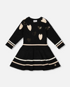 Deux Par Deux Knit Dress Black with Glittery Hearts