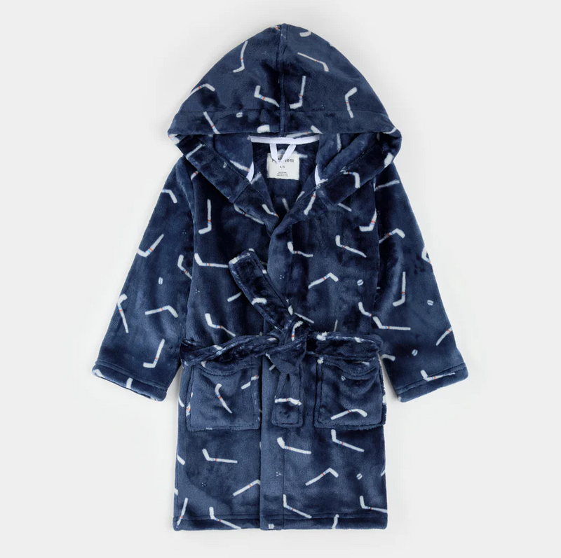 Petit Lem Hockey Sticks Print Plush Robe