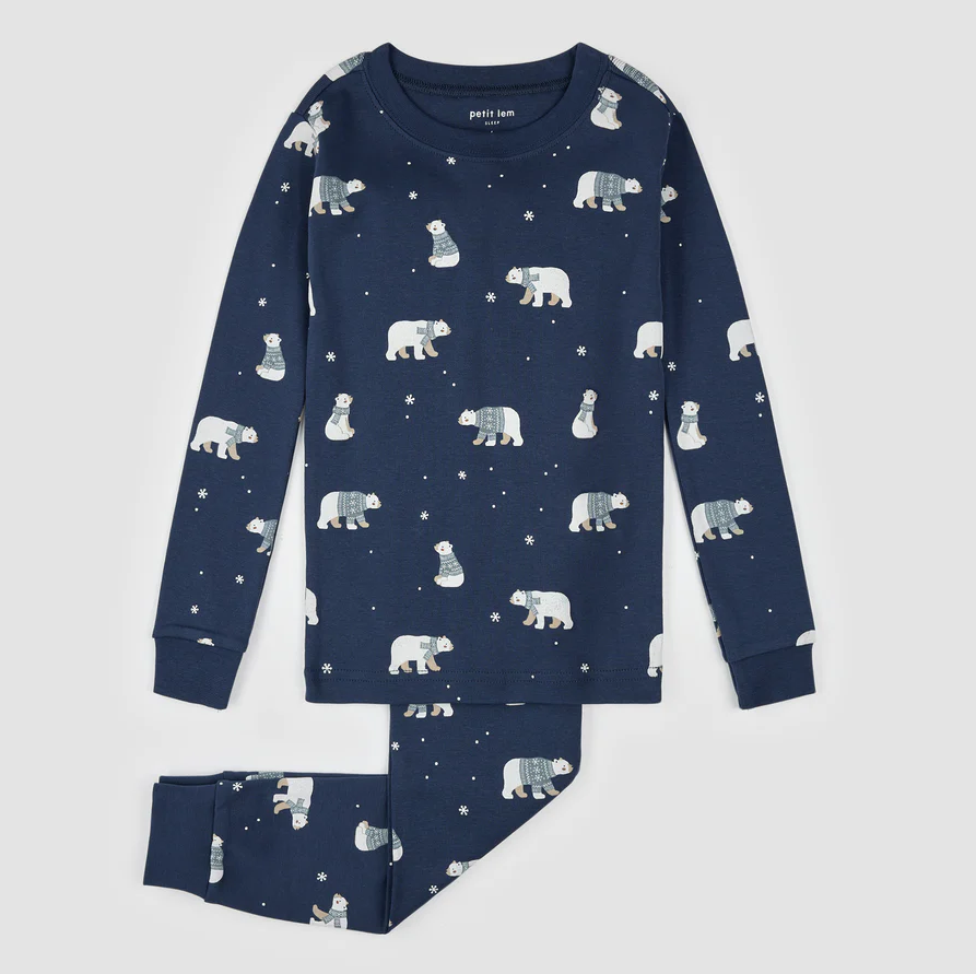 Petit Lem Winter Polar Bear Print PJ Set