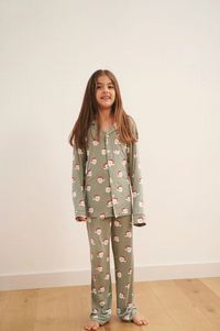 Bambi & Birdie Santa Collared Button Up PJ Set