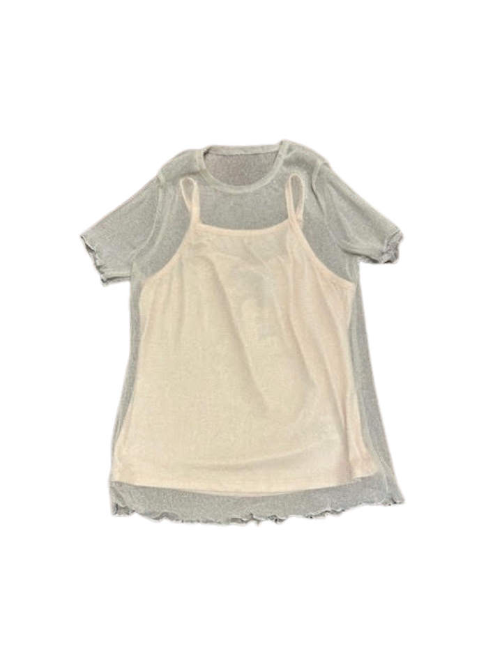 M.I.D Tank Top with Sheer Shimmer Top Overlay